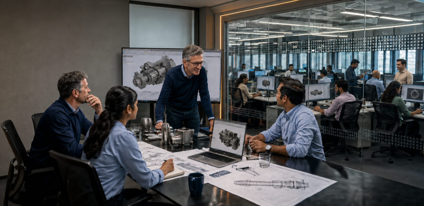Indiaas engineeringteam in een moderne productieomgeving