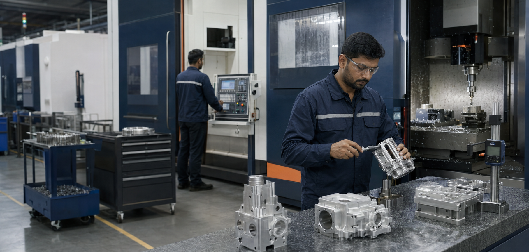 Machining en kwaliteitscontrole in een moderne Indiase fabriek